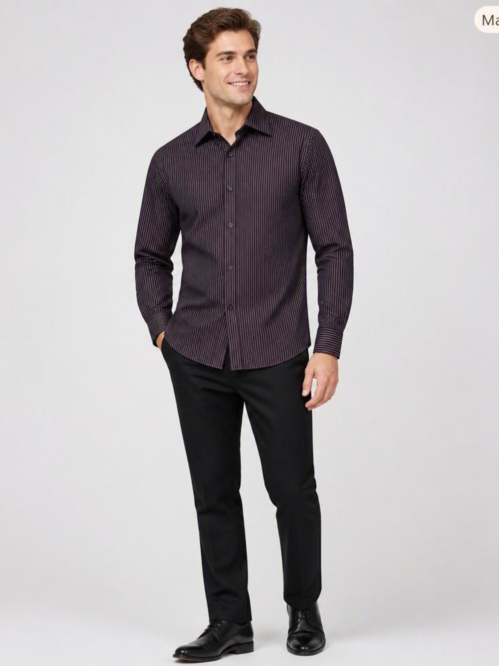 Arrow Fitted Burgundy Stripe Shirt M 15.5 Wrinkle-Free Preppy Office Classic